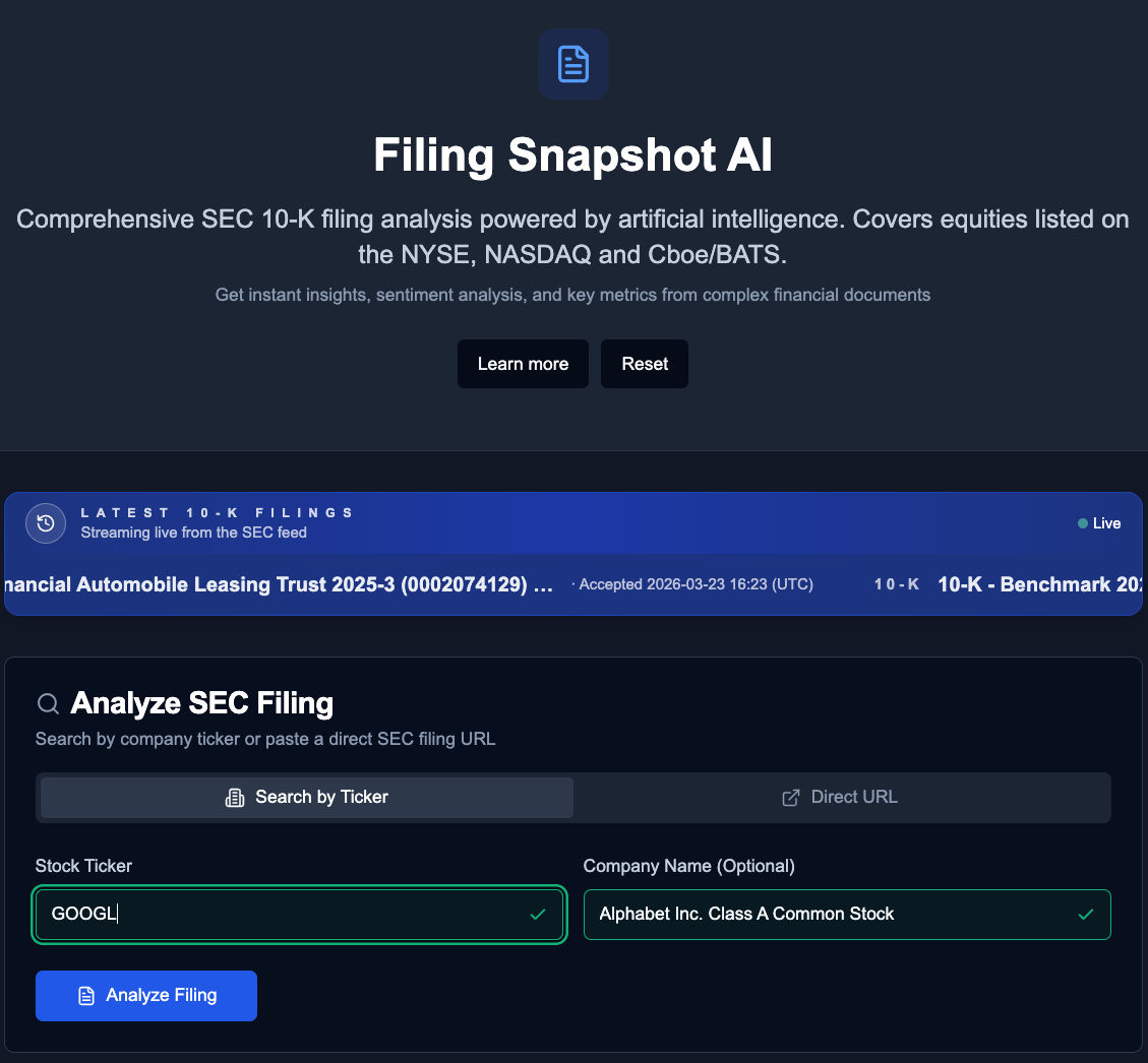 Filing Snapshot AI Dashboard